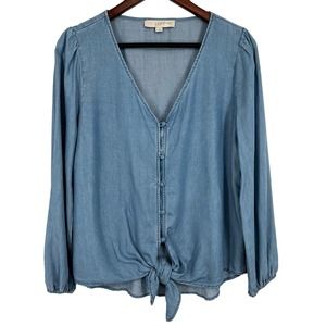 Ann Taylor Size Small Blue Jean Denim Long Sleeve Blouse Shirt Top Summer Boho